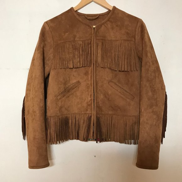 MOTHER On The Fringe Faux Suede Fringed Western Style Boho Crop Jacket Sz XS - Picture 1 of 16